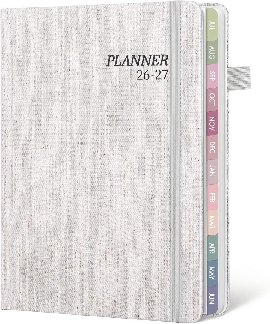 2026-2027 Planner Weekly and Monthly, Jul 2026 - Jun 2027, A5 Linen Cover Calendar Planner 2026-2027, Agenda Book with Colorful Monthly Tabs, Inner Pocket (5.8" x 8.3", Beige)