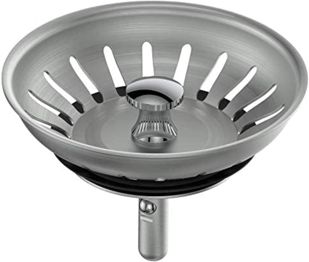 KANARY Stainless Steel Kitchen Sink Strainer Basket-Replacement for Standard Drains(3-1/2 Inch)-Ball-Lock Rubber Stopper (Single, Stainless Steel)