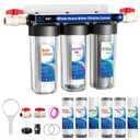 Whole House Water Filter System, 3 Stage Whole Home Water Softener System, Reduces Chlorine, Taste,Iron,Scale,Lead with Heavy Metal and Anti-Scale Filter, Includes 3 Sets Filters (2 Years use), 3/4”