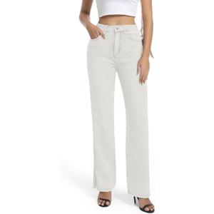 Womens Jeans High Waisted Stretchy Straight Leg Split Hem Jeans for Women Trendy Classic Denim, Size: 12