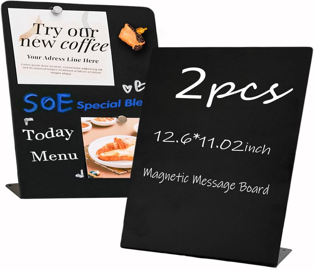 2 Pack Magnetic Board for Desk, Large 12.72x11.02 Inch Metal Bulletin Board with Stand, Portable Dry Erase Whiteboard for Wall & Tabletop, Message Center for Home Office Kitchen School (Not Magnets)