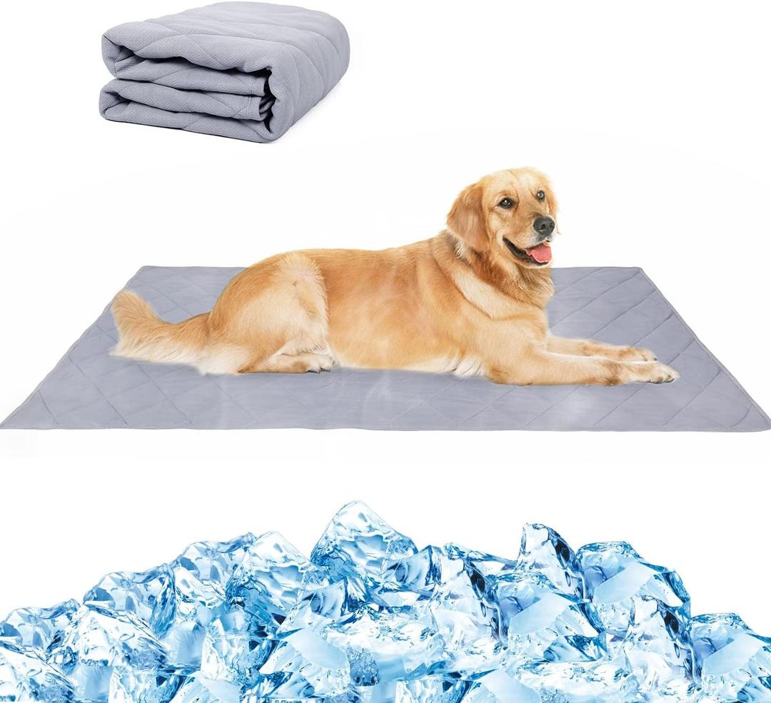 NACOCO Pet Summer Cooling Blanket 31.5" x 43.3" Double-sided availability Mat Dog Throw Puppy Self Cat Pad Bed Cover for Home Outdoor Sofa Sleeping Washable Portable Lightweight Small to Large(Grey,M)