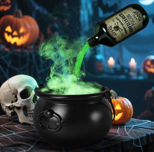 Cauldron Halloween Decor Indoor, Halloween Cauldron Decorations with Magic Floating Potion Bottles & Diffuser, Black Plastic Witches Cauldron Bowl Hocus Pocus Decor for Home Table Mantel Kitchen Room