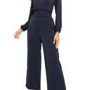 YUNDAI Women's Jumpsuit Fall Long Sleeve V Neck Casual Loose One Piece Outfits Wrap Waist Pants Long Romper with Pockets, S
