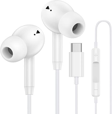 USB C Wired Earbuds Ear Buds for iPhone 17 16 Pro Max 16e 16 Plus 16Pro 15 Pro Max 15 Plus 15Pro 15 USBC in-Ear Headphones Wired Type C iPhone 16 Earbud Earphones Headsets with Microphone for Samsung (White)