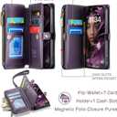 Defencase Compatible with iPhone 13 Case Wallet with RFID Blocking Card Holder for Women and Men, Fashion PU Leather Magnetic Snap Flip Zipper Strap Wallet Phone Case Fit for iPhone 13 6.1", Purple