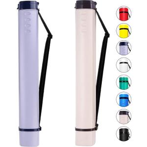 2-Pack Extendable Poster Tubes Expand from 24.5 to 40 with Shoulder Strap | Carry Documents, Blueprints, Drawings and Art | Creamy White and Violet Portable Round Storage Cases with Lids and Labels