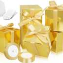 50 Pack Small Gift Boxes, 4x4x4 Favor Boxes Gold Paper Gift Boxes with Lids for Presents, Crafting, Cupcake Boxes, Gifts, Candy Boxes for Wedding Party Bridal Shower Baby Shower Favors