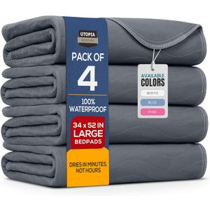 Utopia Bedding Washable Underpads 34" x 52" (Pack of 4), Waterproof Reusable Heavy Absorbency Incontinence Bed Pads for Adults, Kids, Elderly and Pets, Bedwetting Pads for Sofa and Couch 