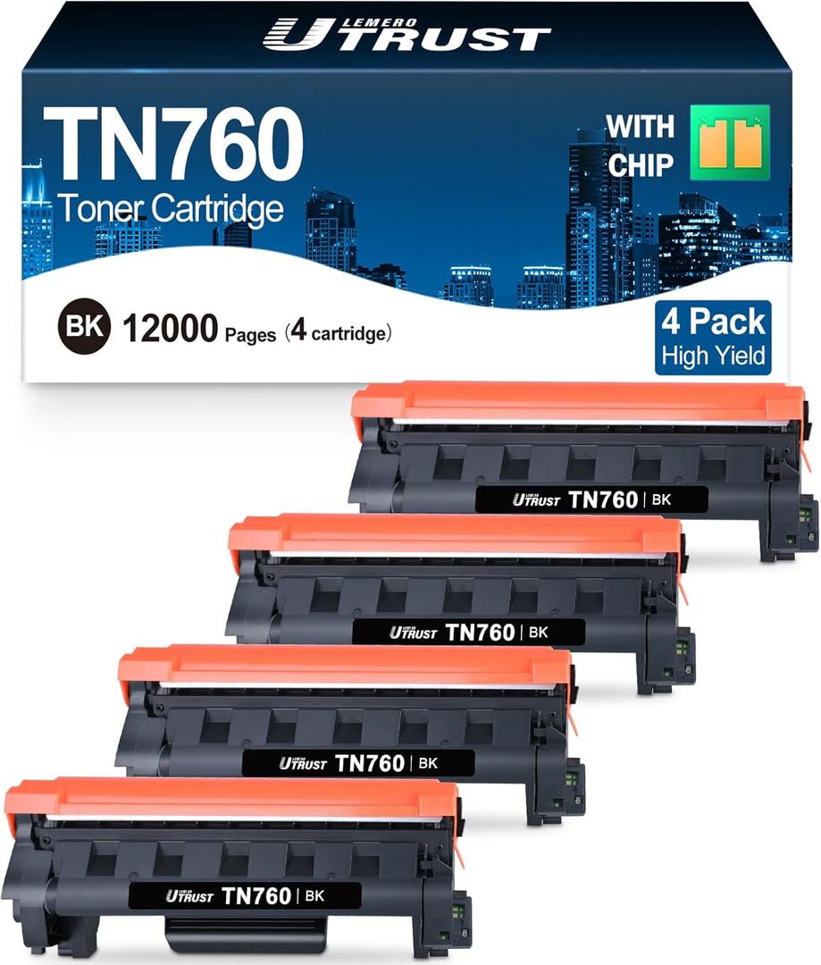 TN760 Toner Compatible with Brother TN760 TN-760 TN730 TN-730 Toner Cartridge High Yield to Work with MFC-L2710DW MFC-L2750DW DCP-L2550DW HL-L2350DW HL-L2395DW HL-L2370DW Printer, 4 Pack