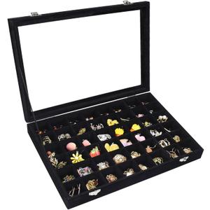 Vicoter Velvet Jewelry Tray 48 Compartments Jewelry Display Organizer with Transparent Cover Rings, Earrings, Necklaces, Pendants Storage Box for Girls, Wives, Mothers, Women