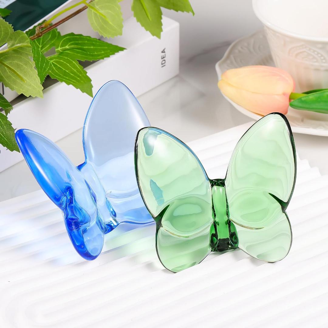 2pcs Crystal Butterfly Figurine,Butterfly Collectibles Glass Art Glass Animals Crystal Wedding Decortion for Home Butterfly Gifts for Women(Blue+Green)