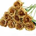 Nubry Artificial Silk Rose Flower Bouquet Lifelike Fake Rose for Wedding Home Party Decoration Event Gift 10pcs (Gold) (Gold)