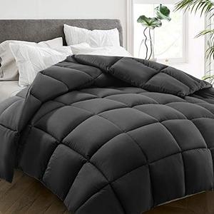 HYLEORY All Season Full Size Bed Comforter - Cooling Down Alternative Quilted Duvet Insert with Corner Tabs - Winter Warm - Machine Washable - Dark Grey