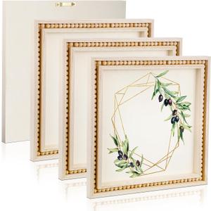 Wenqik 4 Pack Beaded Wood Canvas Panels Unfinished Wooden Blank Framed Signs Boho Style Panel Boards Square Plaques for DIY Crafts Painting Pouring Drawing Art Projects(8 x 8 Inch)