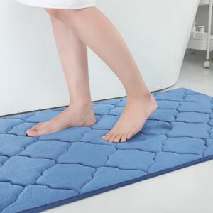 OLANLY Memory Foam Bath Mat Rug 70x24, Ultra Soft and Absorbent Bathroom Rugs, Non-Slip, Comfortable, Machine Washable Bath Carpet for Bathroom Floor, Tub, Shower and Home Decor Accessories, Blue