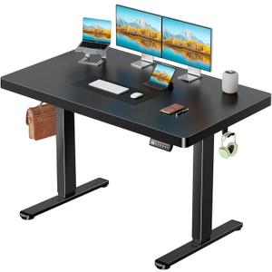 Marsail 48 x 30 Electric Standing Desk with One-Piece Desktop, Sit Stand Desk with Thickened Tabletop, Height Adjustable Stand Up Desk with Cable Management for Home Office(Frame+Desktop, 2 Packages) (Black)