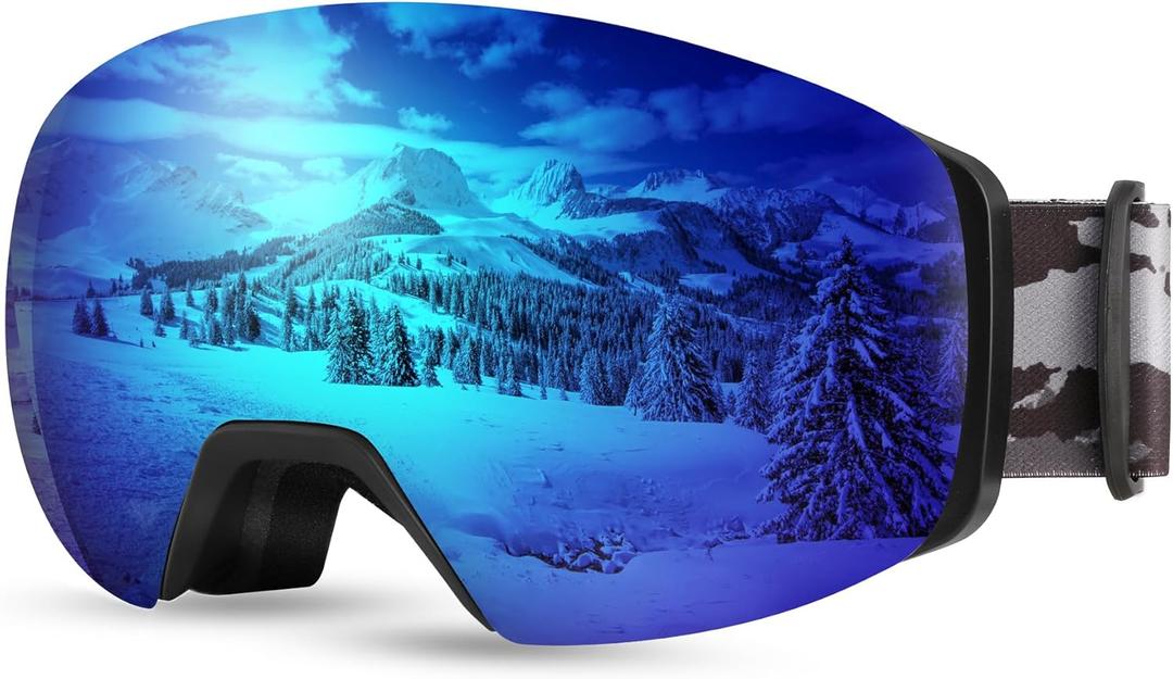 FEISEDY Magnetic Ski Goggles for Men Women Youth Frameless Snow Goggles 100% UV Protection Snowboard Goggles B0020 (Revoblue Vlt 16%)