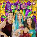 8X6FT Mardi Gras Backdrop Purple Gold Mask Mardi Gras Party Decorations Carnival Birthday Masquerade Photography Background Wedding Dress-up Party Banner Photo Shoot Props