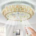 Gold Crystal Fandelier Ceiling Fan with Lights Stunning LED Chandelier Fan, Medium