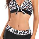 Women's Sporty Two Piece Swimsuits Halter Push Up Bathing Suits Athletic Swimwear for Women (8-10, Leopard Print)