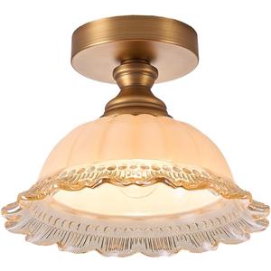 1 Light Brass Ceiling Light Fixture Vintage Close to Ceiling Light