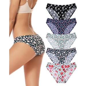 voenxe Women Bikini Underwear,Seamless Breathable Ladies Panties,No Show Comfortable Briefs Undies for Women,Hipster,5-Pack (Medium)