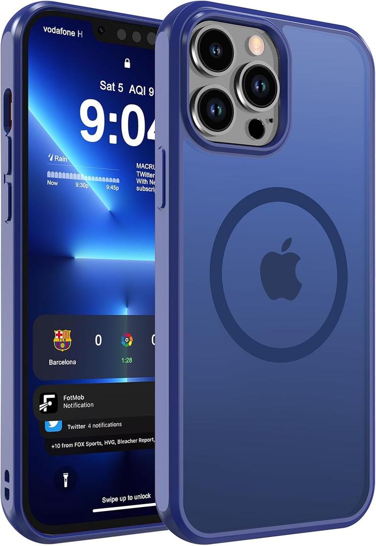 4 x DEERLAMN Magnetic Matte Case for iPhone 12 Pro Max, [Compatible with MagSafe][Military Grade Drop Protection] Anti-Fingerprint Slim Translucent Shockproof Protective Phone Cover, Blue