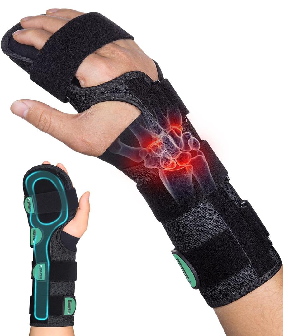 Resting Hand Splint for Stroke Recovery & Carpal Tunnel Relief - Night Immobilizer with Removable Splints, Arthritis & Tendonitis - Adjustable Wrist Support Brace Right Hand for Men & Women (One Size)