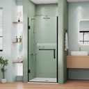 DELAVIN 32" W x 72" H Frameless Hinged Shower Door, Single Shower Door with 5/16" Clear Tempered Glass, Stainless Steel Hinged Swing Shower Doors, Black Shower Door with Seal Strip and Handle