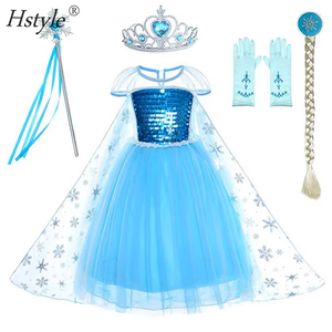FUNPARTY Princess Costumes Dress Up for Little Girls with Wig,Crown,Mace,Gloves Accessories Age of 312 Years (Blue, 5-6Years)