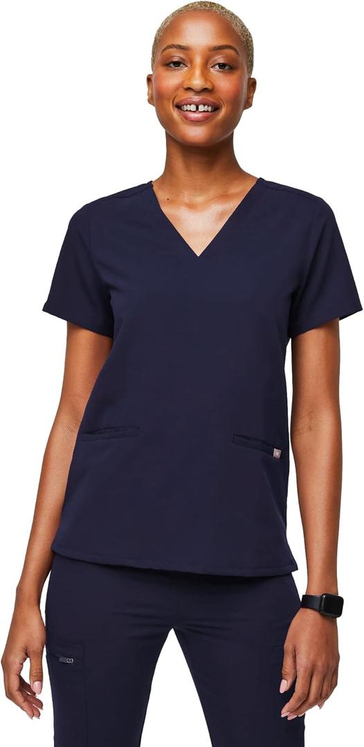 FIGS Casma Scrub Top for Women  Classic Fit, 3 Pockets, Four-Way Stretch, Anti-Wrinkle (Large, Navy)