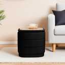 15" Velvet Storage Ottoman with Tray, Foldable Square Ottoman Footrest with Reversible Wood Lid, Collapsible Storage Footstool for Bedroom, Living Room, Dorm, Black