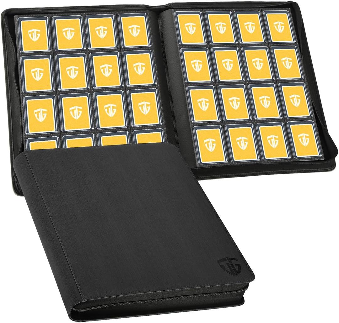 16 Pocket Toploader Binder,Holds 640 3”x4” Toploader Hard Cases,Sleeves Card Collection Binder,20 Double Sided Pages,Compatible with Trading & Sports Holder(Black)