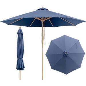 9FT/10FT Wood Patio Umbrella, Large Outdoor Table Pool Umbrella