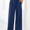 MASCOMODA Women Casual Wide Leg Palazzo Lounge Pants Comfy Soft Loose Flowy Yoga Pants Smocked High Waisted Barrel Sweatpants (Blue, Medium)