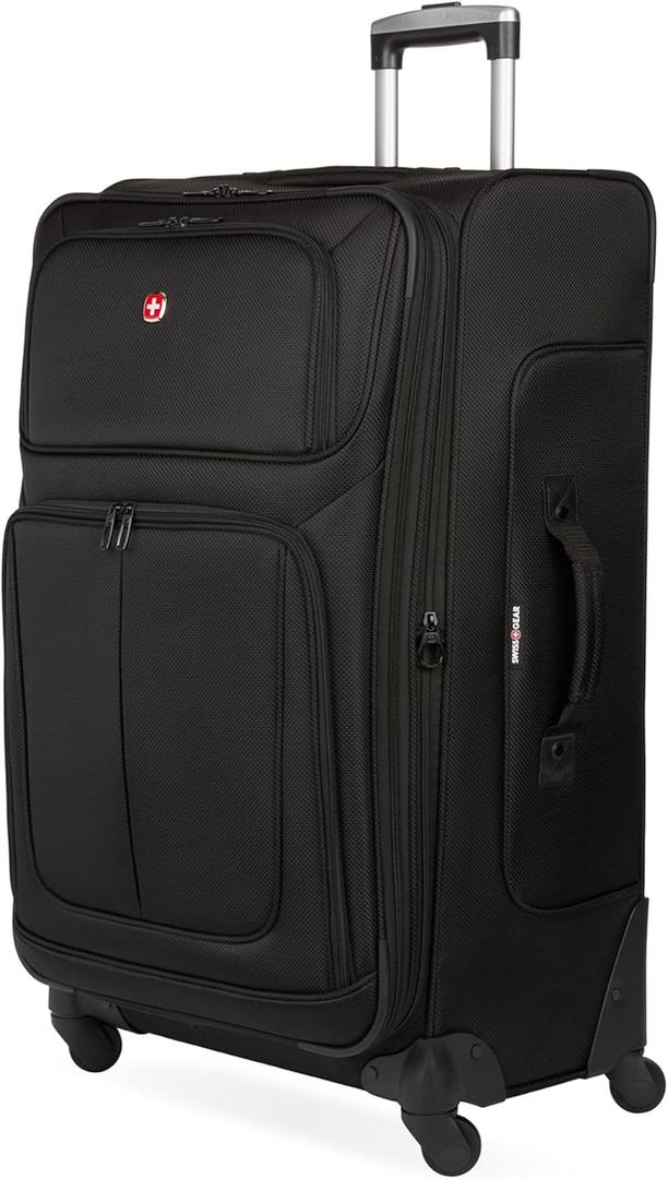 SWISSGEAR Sion Softside Expandable Spinner Luggage Durable Lightweight Travel Suitcase, Black, Checked-Large