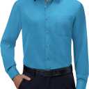 Alimens & Gentle Mens Dress Shirts 4-Way Stretch Long Sleeve Collared Casual Solid Wedding Dating Button Down Shirt (Large, Teal)