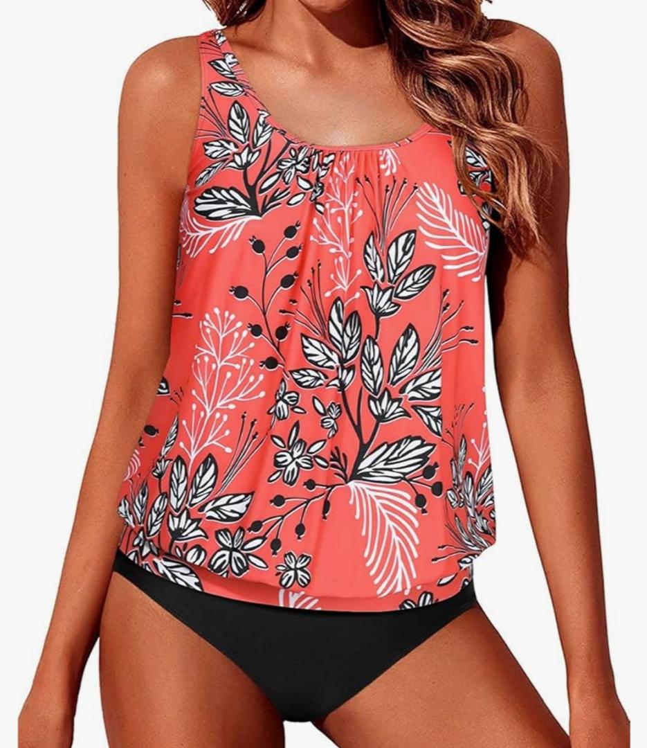 Yonique Blouson Tankini Swimsuits for Women Loose Fit Modest Two Piece Bathing Suits L