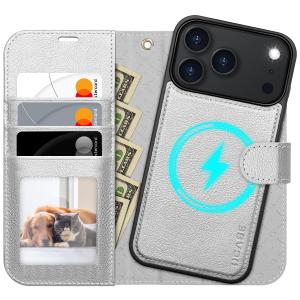 OCASE for iPhone 17 Pro Detachable Wallet Case with Card Holder, 2 in 1 PU Leather Flip Folio with RFID Blocking Stand Wrist Strap Shockproof Phone Cover 6.3 Inch 2025, Silvery