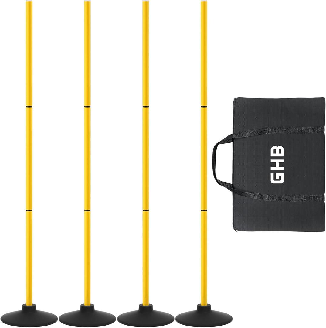 GHB Agility Poles 4 Pack 50" Sports Soccer Training Poles,Detachable Speed Training Equipment Football Accessories with Rubber Base
