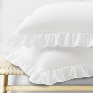 KKJIAF Ruffle Pillow Cases Standard Size Set of 2, Ruffled Pillow Covers with Envelope Closure, Wrinkle Resistant Pillowcases 20" x 26", Ruffled Pillow Shams, White