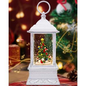 Christmas Tree Snow Globe Light up Lantern with 8 Songs, 10.8" White Rotating Electric Christmas Snow Globes for Kids Adults, 6H Timer & Dual Power, Snow Globes Christmas Decorations Indoor Gifts