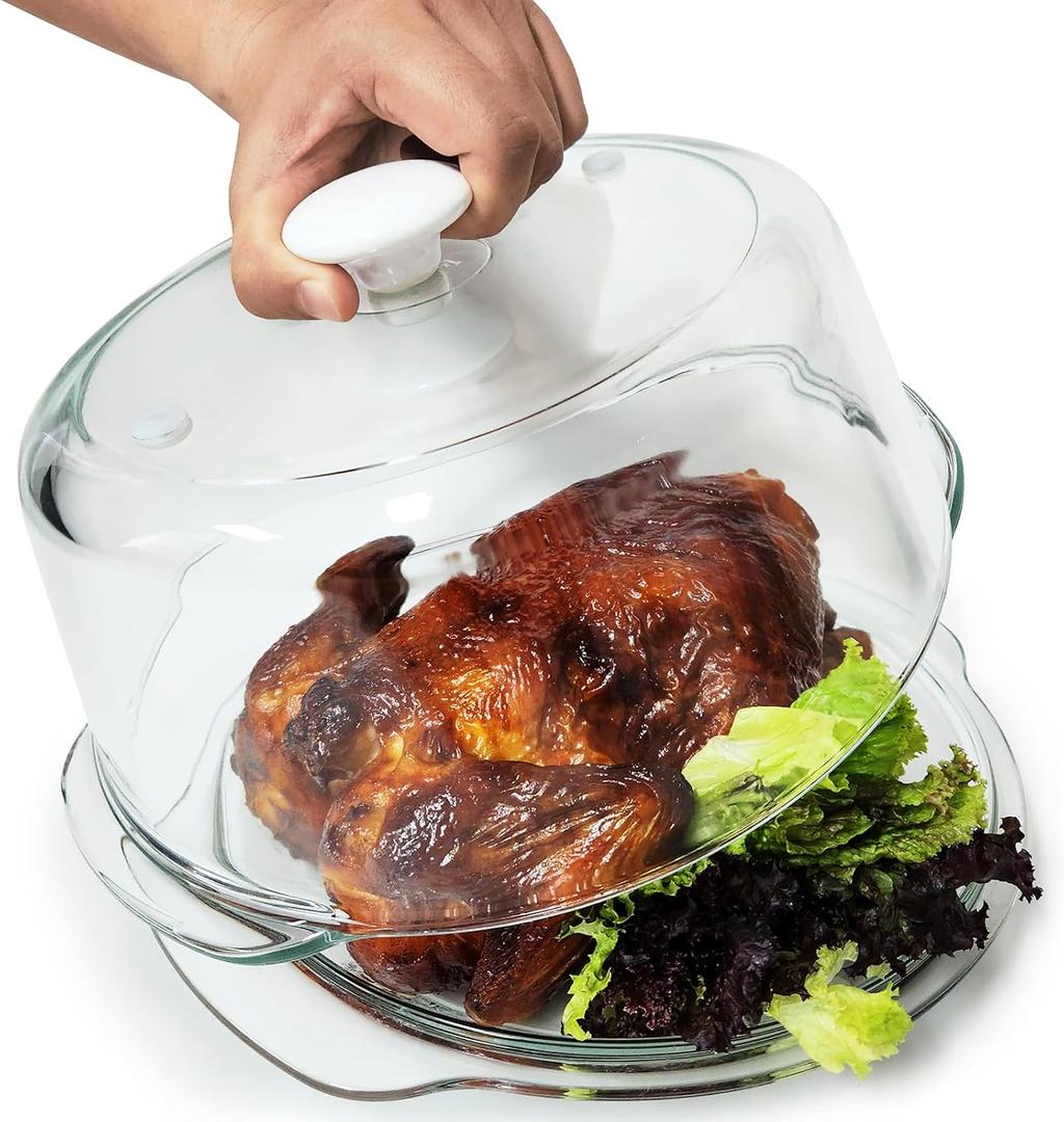 Tall Glass Microwave Splatter Cover for Food with Vent Hole 100% Food Safe 10in Plate Splatter Guard Lid with Ceramic Knob BPA Free Cookware Serving Dish Cover Dishwasher Safe