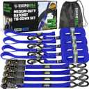 Rhino USA Ratchet Straps Tie Downs (4-Pack) - 1 Inch x 15 Feet (1,823lb Break Strength) - Ultimate Tie Down Straps with Safety S Hooks - for Trucks, Cargo, Moving, Appliances - Blue