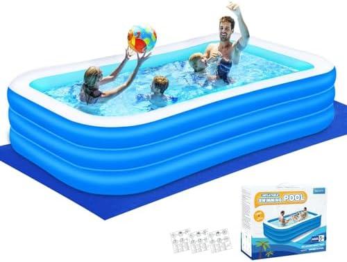 Nattork Inflatable Swimming Pool for Kids and Adults- 10Ft x 6Ft x 21In Family Full-Sized Blow Up Pools for kids -Thickened Durable Above Ground Swimming Pool Backyard Lawn, Indoor Outdoor Summer Party