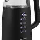 Elite Gourmet 1.7L Dual Wall Cool Touch Electric Tea Kettle, Borosilicate Glass, 304 Stainless Steel Interior, Programmed Digital Touchscreen, Keep Warm, Auto Off & Audible Indicator, Black