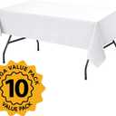 10-Pack White Tablecloths for Rectangle Tables, 60 x 102 Inches, Stain-Resistant Polyester Fabric for 6 Foot Tables - Washable Table Covers for Weddings, Banquets, Birthday, Parties, Events