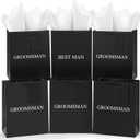 Yeaqee 6 Pack Groomsmen Gift Bags with Tissue Paper Wedding Favor Bag with Tag DIY Best Man Proposal Gift for Groomsman Best Man Bachelor Party Supplies, 10x8x4 Inch