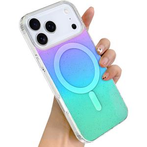 SOKAD Iridescent Magnetic for iPhone 17 Pro Max Case, Compatible with Magsafe, Cute Clear Aesthetic Sparkly Glitter Bling Gradient Rainbow Design for Girls Women Protective Phone Case